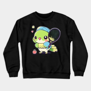 kawaiii cute parrot playing tennis Crewneck Sweatshirt